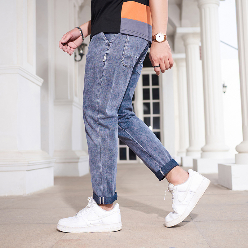 Z0002 | Fashion Brand Large Size Summer Thin Mid-Waist Elastic Slim Daily Commuting Straight Loose Men's Jeans