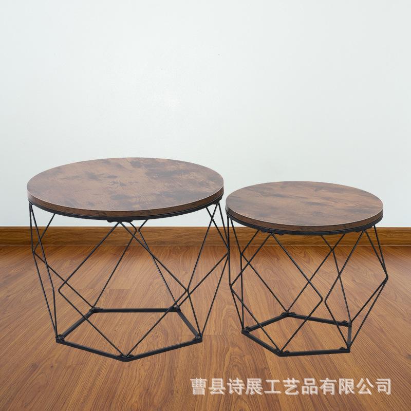 in stock Country Vintage Sofa Side Table Round Coffee Table Open Storage Coffee Table Side Table Wrought Iron Small Table