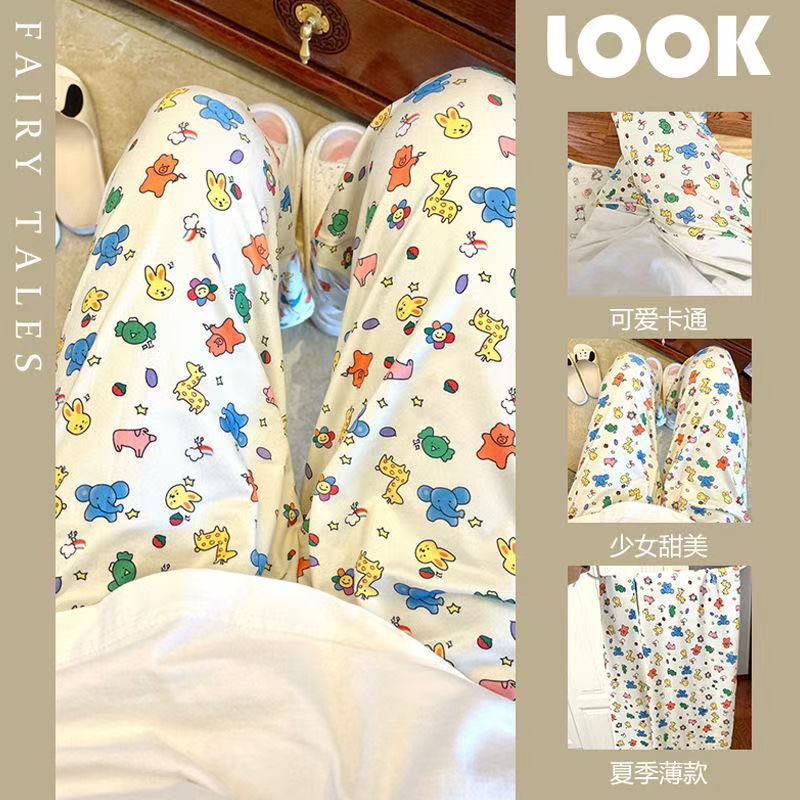 Cloud Cotton Cartoon Buzz Lightyear Short-Sleeve Pajama Pants for Spring and Autumn, Loose-Fitting Summer Air Conditioning Casual Pants Suitable for Outdoor Wear