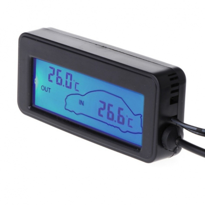 Mini Lcd Car Interior and Exterior Dual Thermometer Blue Light Green Light Orange Light Optional Compact and Simple 12V Digital Thermometer
