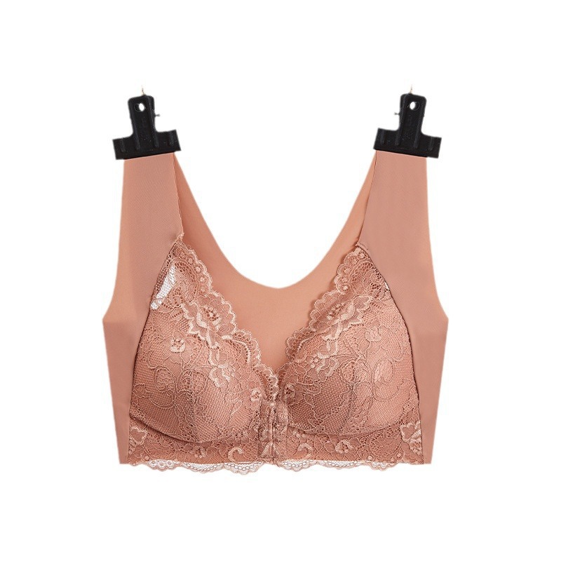 Cross-Border Beautiful Back Front Buckle Vest Bra Large Size Sexy Lace Braless Vest Underwear European and American Bra Wholesale