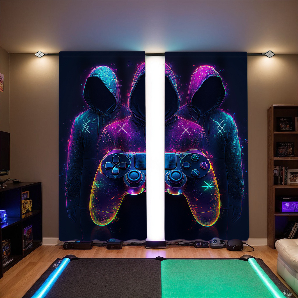 Jit Game Controller Design, Cross-Border Exclusive Factory Direct Sales, Digital Printing Processing Curtains and Screens for E-Sports Rooms