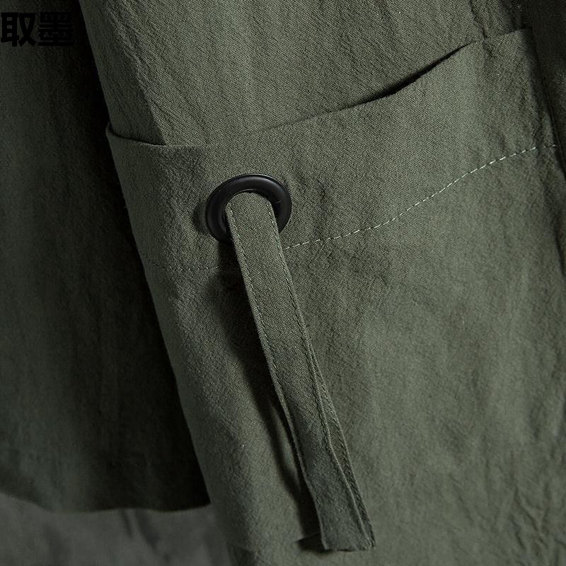 Summer Chinese-style Feather Weaving Robe Men's Hanfu Cardigan Cotton Linen Japanese-style Kimono Linen Cropped Sleeve Shirt fleece-lined