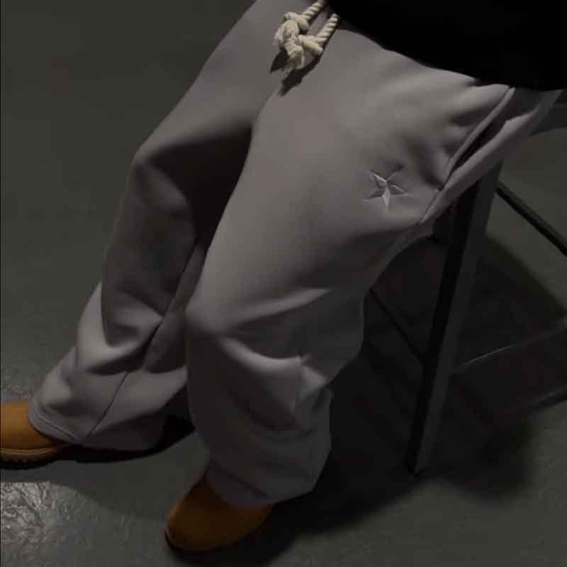 Cross-border European and American Double Waist Embroidered Sweatpants Men's and Women's Trendy Brand High Street Pants Fake Two-piece Pants Loose Wide-leg Pants