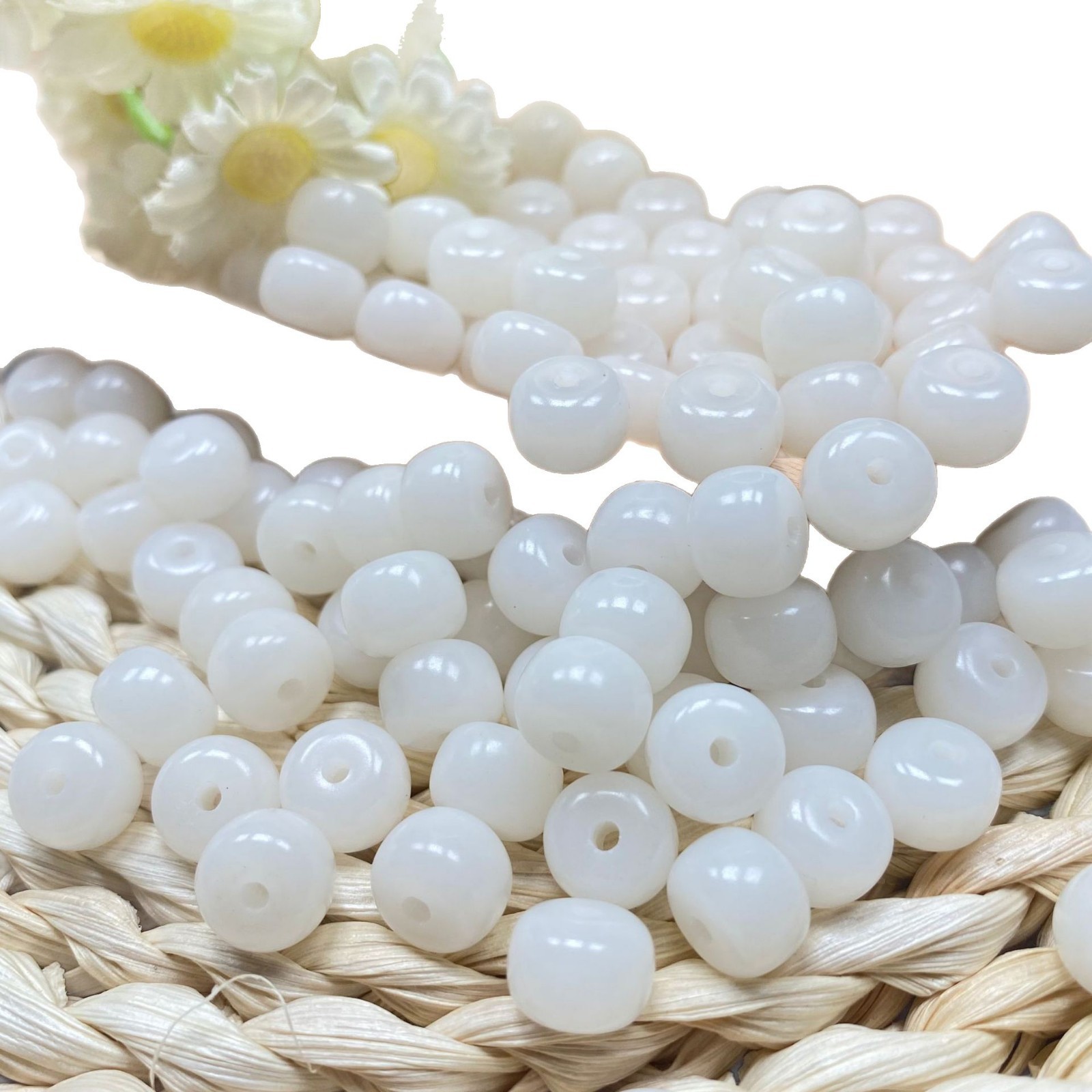 Natural white jade bodhi round beads barrel beads straight cut apple beads beads beads beads semi-finished loose beads accessories jewelry wholesale