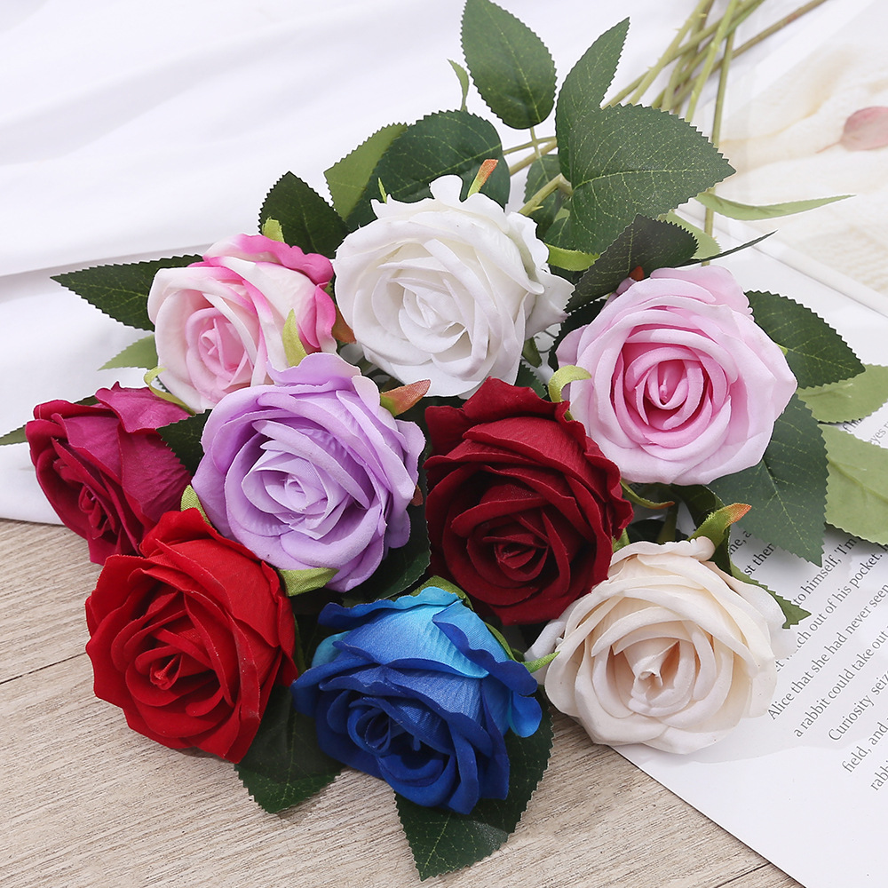 Single Flannel Simulation Rose Wedding Home Decoration Simulation Flower Valentine's Day Bouquet Flower Wall Flower-arranging Fake Flower