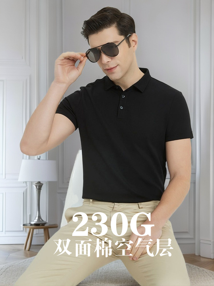 поло рубашка мужская 230г двусторонняя хлопковая короткий рукав воздухопроницаемая с лацканами бизнес поло мужское с высоким чувством стиля
