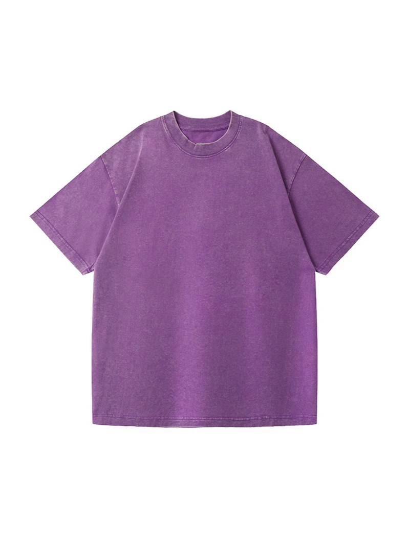 2025 Summer Men's Solid Color Top American Retro Washed Crew Neck Couple Style Casual Loose Versatile Half Sleeve