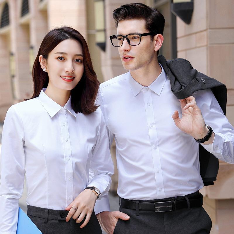 New Long-sleeved Professional Shirt Embroidered logo Men's and Women's Business Formalities Fixation Slim Fit Work Clothes Non-ironing Cotton
