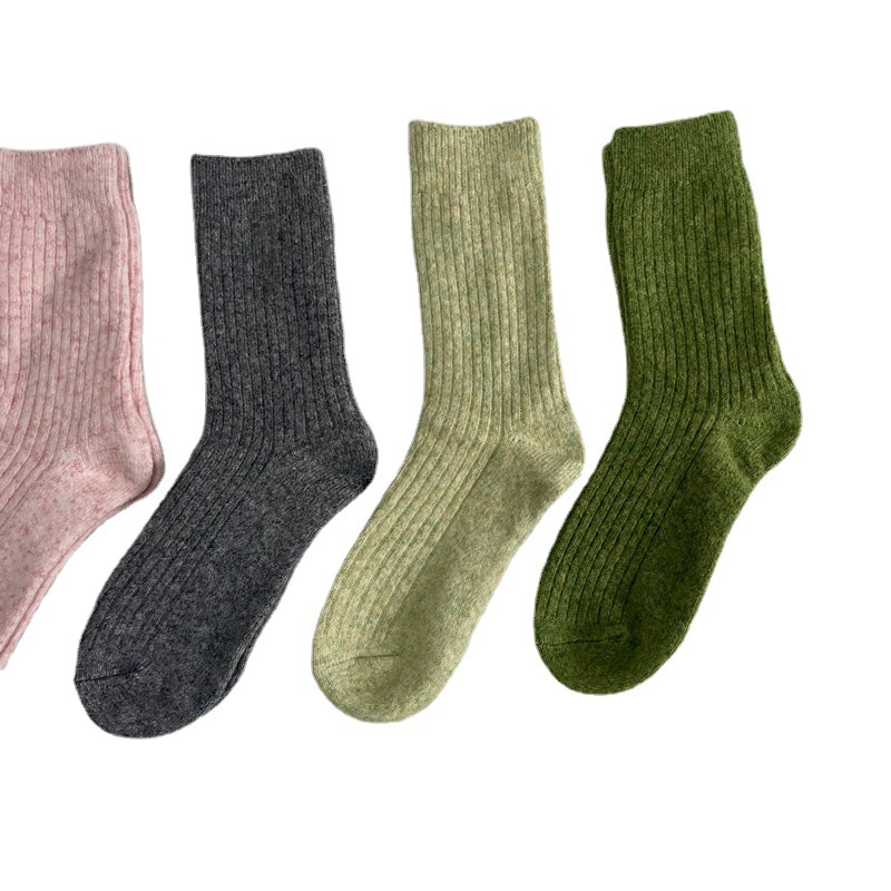 2022 New Thick Wool Thin Striped Solid Color Slouch Socks Korean Style Ins Warm Soft Mid-Calf Women's Socks Ins Style