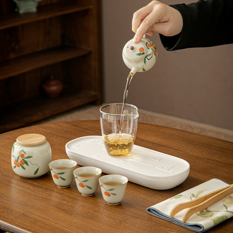Ceramic Travel Tea Set Set for Customers, Portable Company Business Gifts Printed Lo