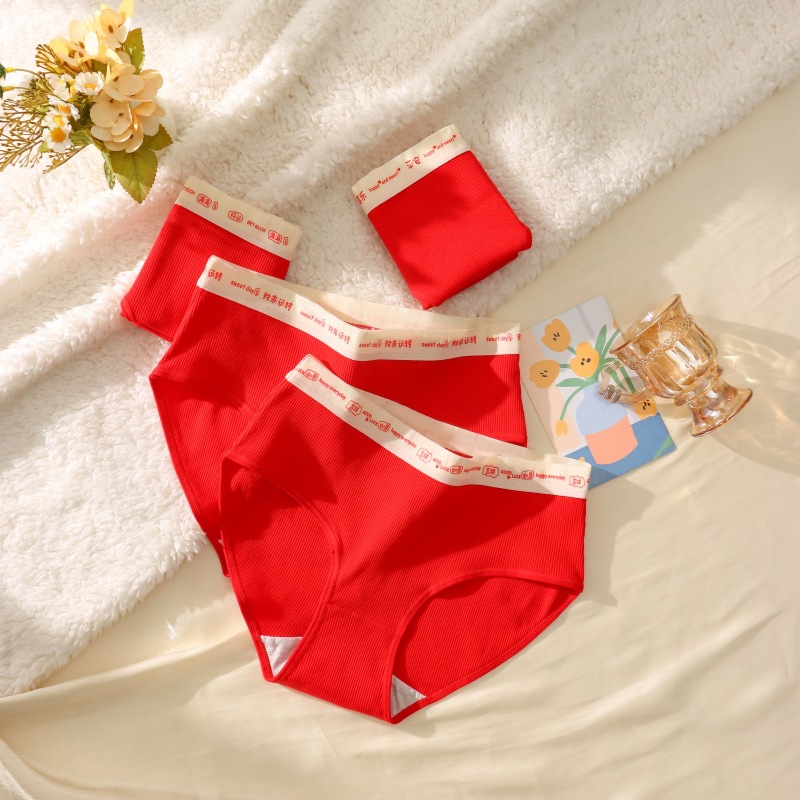 [независимый комплект] это большой красный праздничный новый год, хлопковое женское нижнее белье, дышащие трусики для девочек