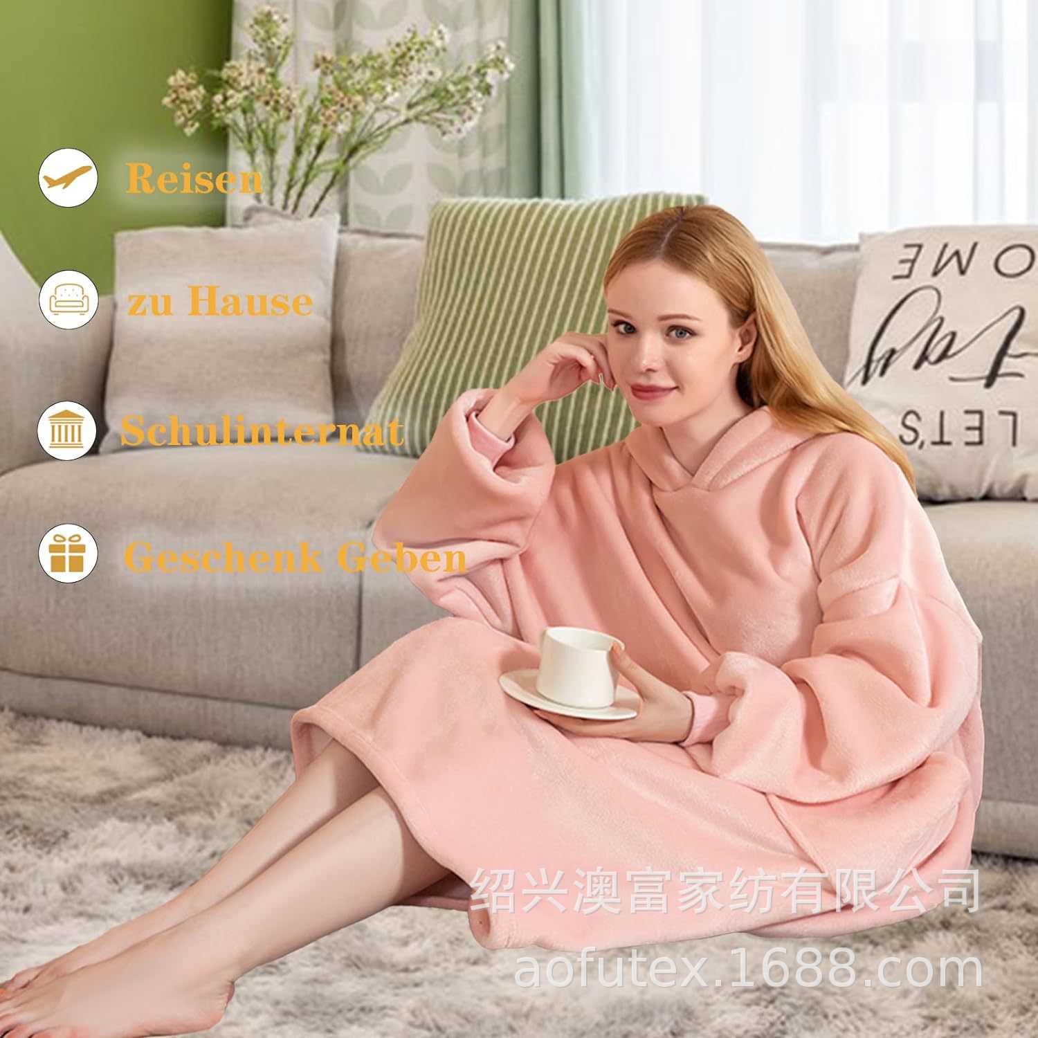 Winter Flannel Hooded Blanket, Thickened Double-Layer Fleece Pullover Style, Cold-Proof, Extra-Long Home Lazy Tv Blanket