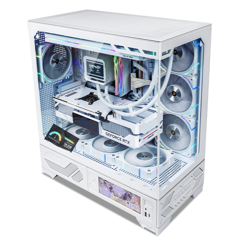 Valkiri VK03 Panoramic Seaview Room Chassis ATX Side 360 Water Cooled 6.2-inch Touch Screen White Chassis