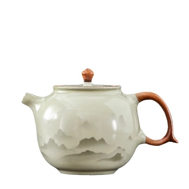 2025 New Model Ru Kiln Tea Set, Complete Set for Home Use, Light Luxury High-End Teapot and Teacups, Gift Box for Elders