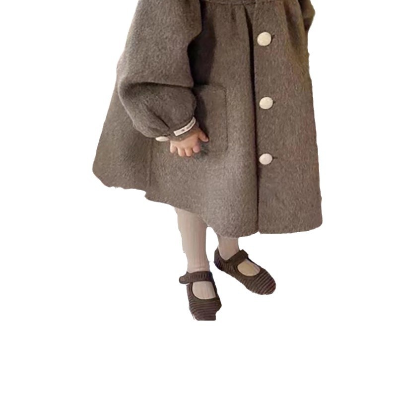 Girls' woolen coat winter New Korean style western style doll collar mid-length coat for children