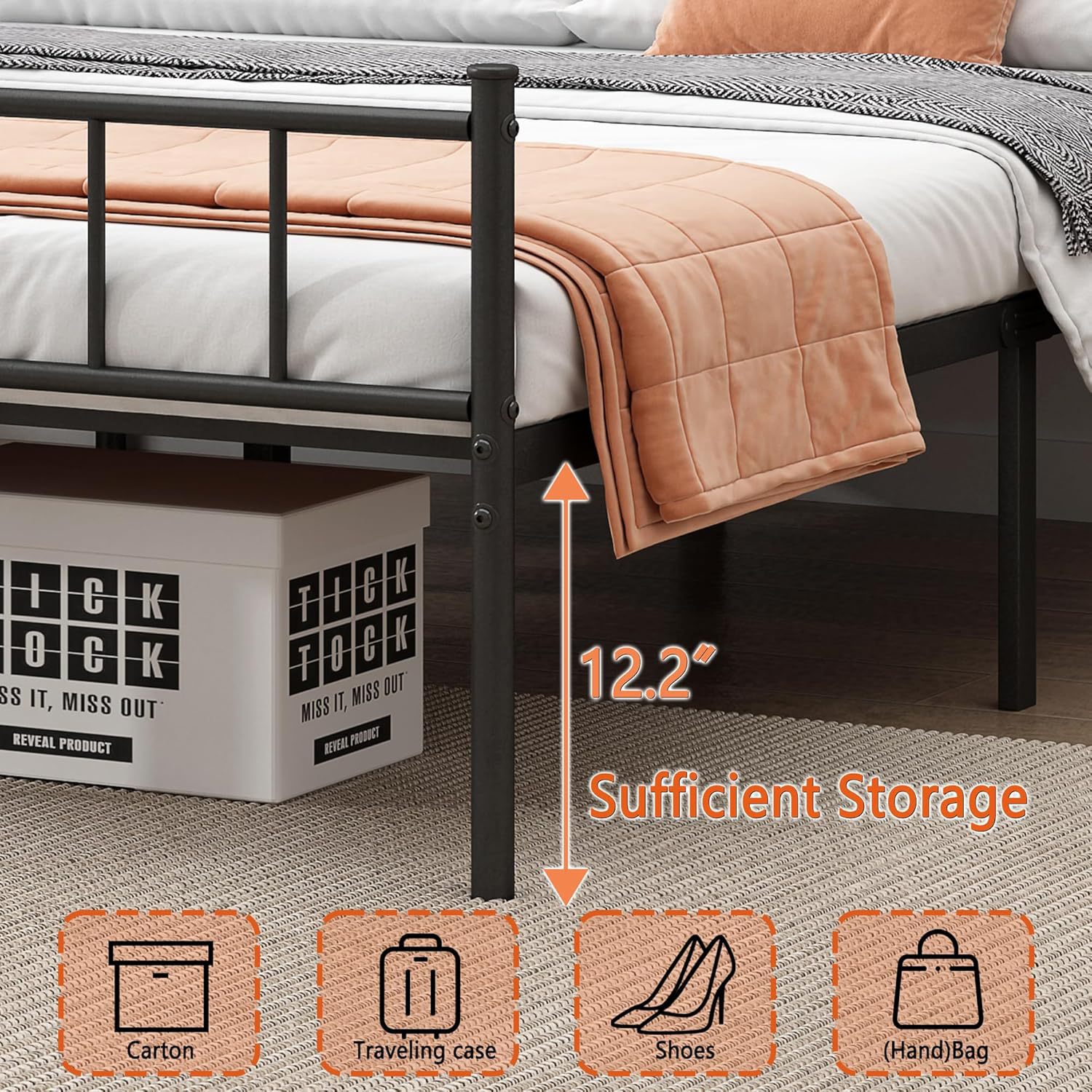 Thickened and Reinforced Iron Bed with Noise-Free Iron Frame, Formaldehyde-Free Steel Structure, Arc Corners, Double Bed