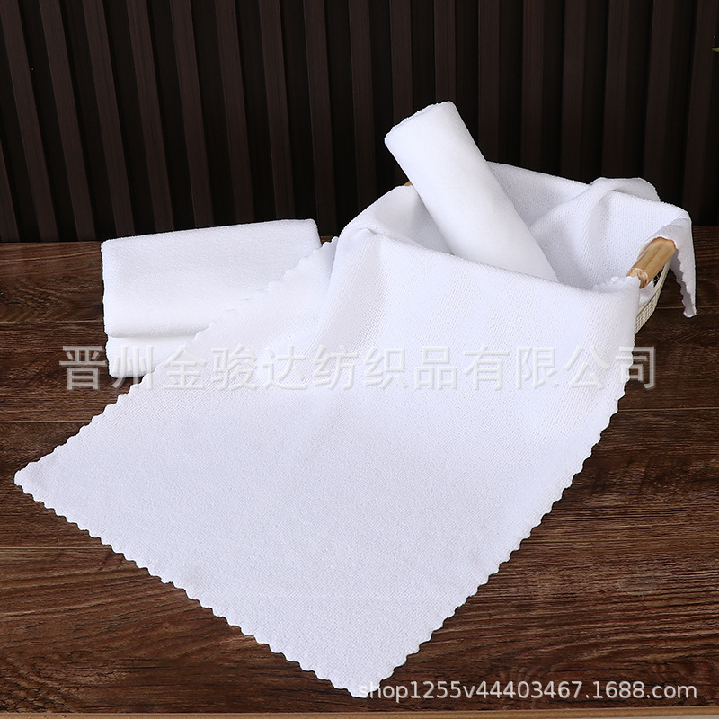 White Towel Wholesale in Stock, Imitation Cotton Edge-Cut Square Towel for Hotel, Guesthouse, Bathhouse, Beauty Salon, Absorbent and Thickened