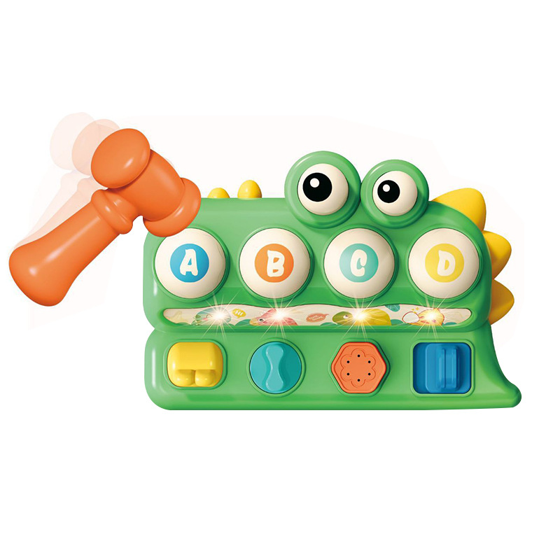 Cross-border Dinosaur Unlocked Hammer Hammer Music Baby Press Toy 0-3 Years Old Children Early Education Thinking Puzzle Sound and Light Toy