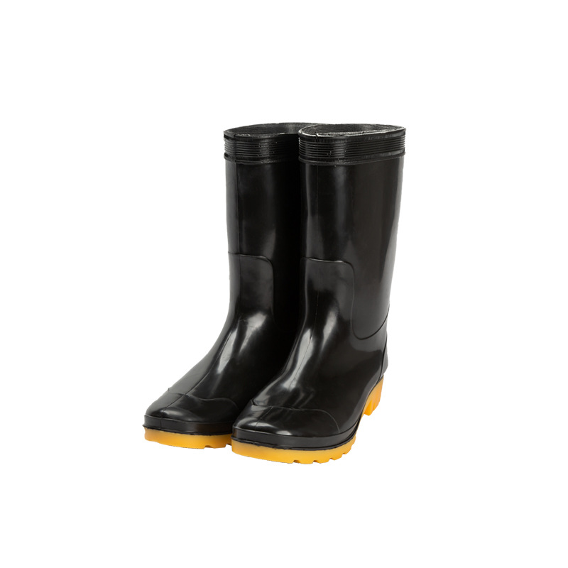 Rain boots men's pvc non-slip waterproof shoes men's black thick wear-resistant labor protection site rubber shoes rain boots wholesale