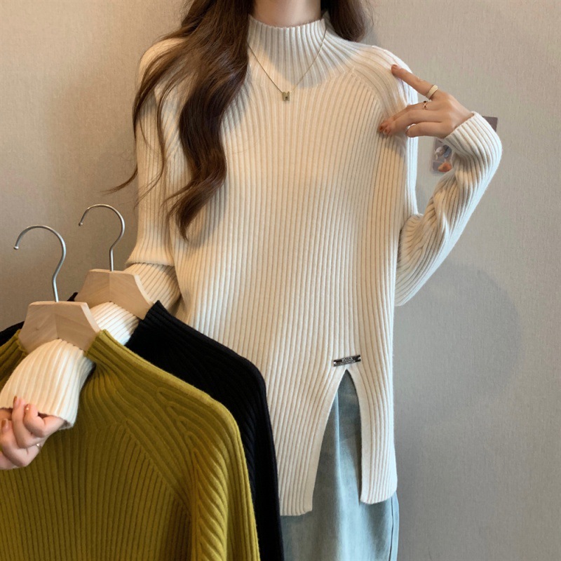 Autumn and Winter All-match New Half-high Neck Maternity Knitted Top Simple Base Core-spun Yarn Sweater