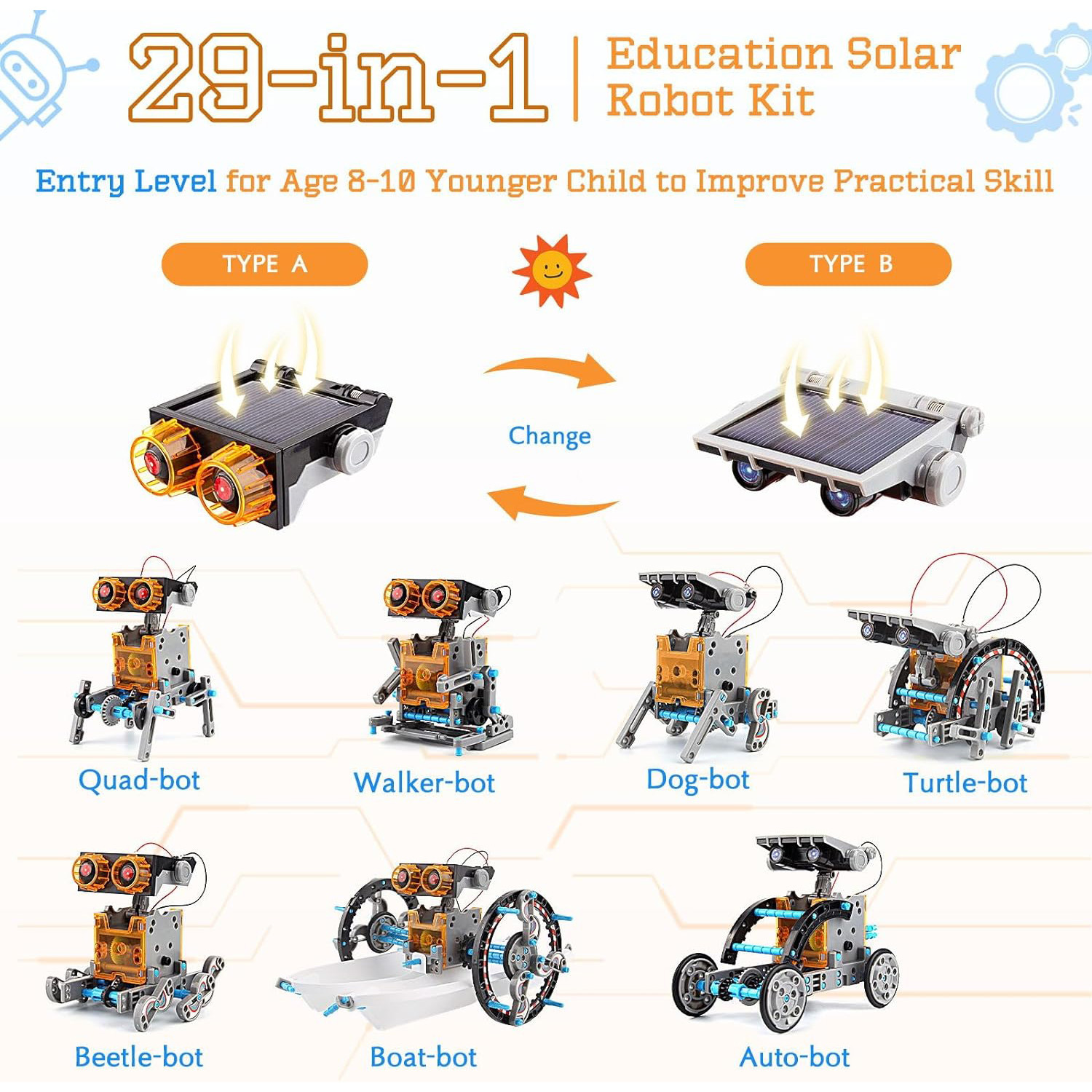 2024 New Cross-border DIY Assembled Toys 29-in -1 Self-loading Solar Toy Car 29-in -1 Intelligent Robot