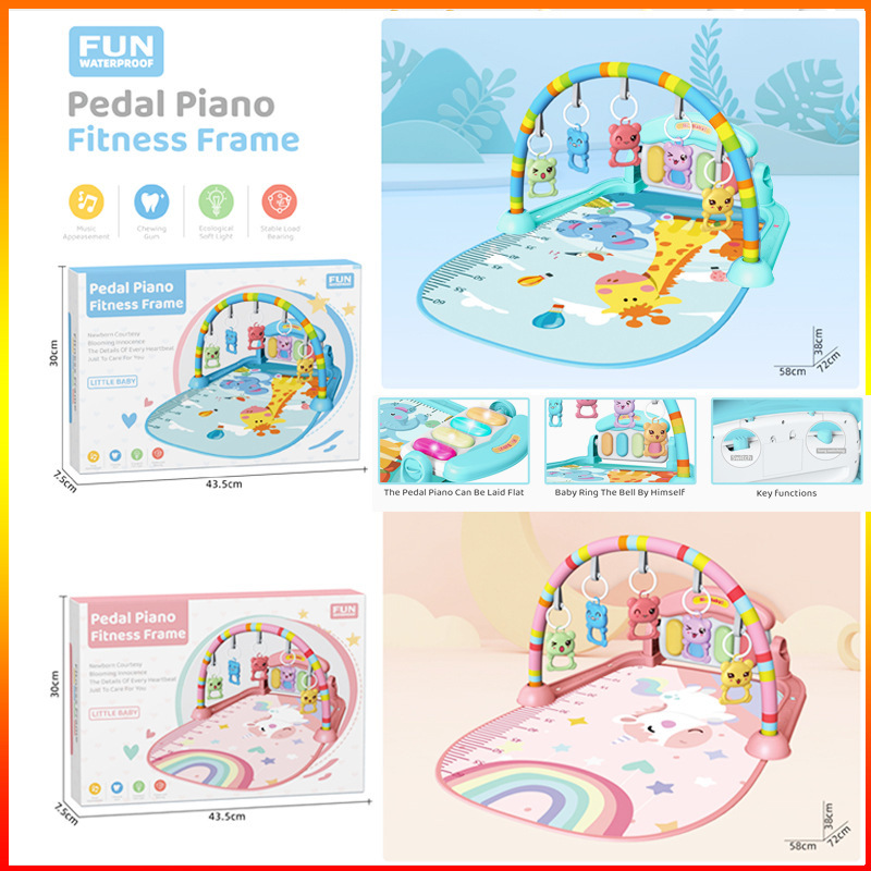 Cross-border new baby fitness frame music pedal toy 0-36 months pink baby music piano game mat