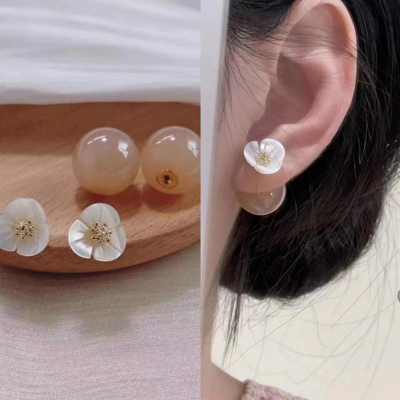 Французские серьги с двумя способами ношения, цветочные бусины для женщин, нишевой дизайн, простой стиль, универсальные серьги
