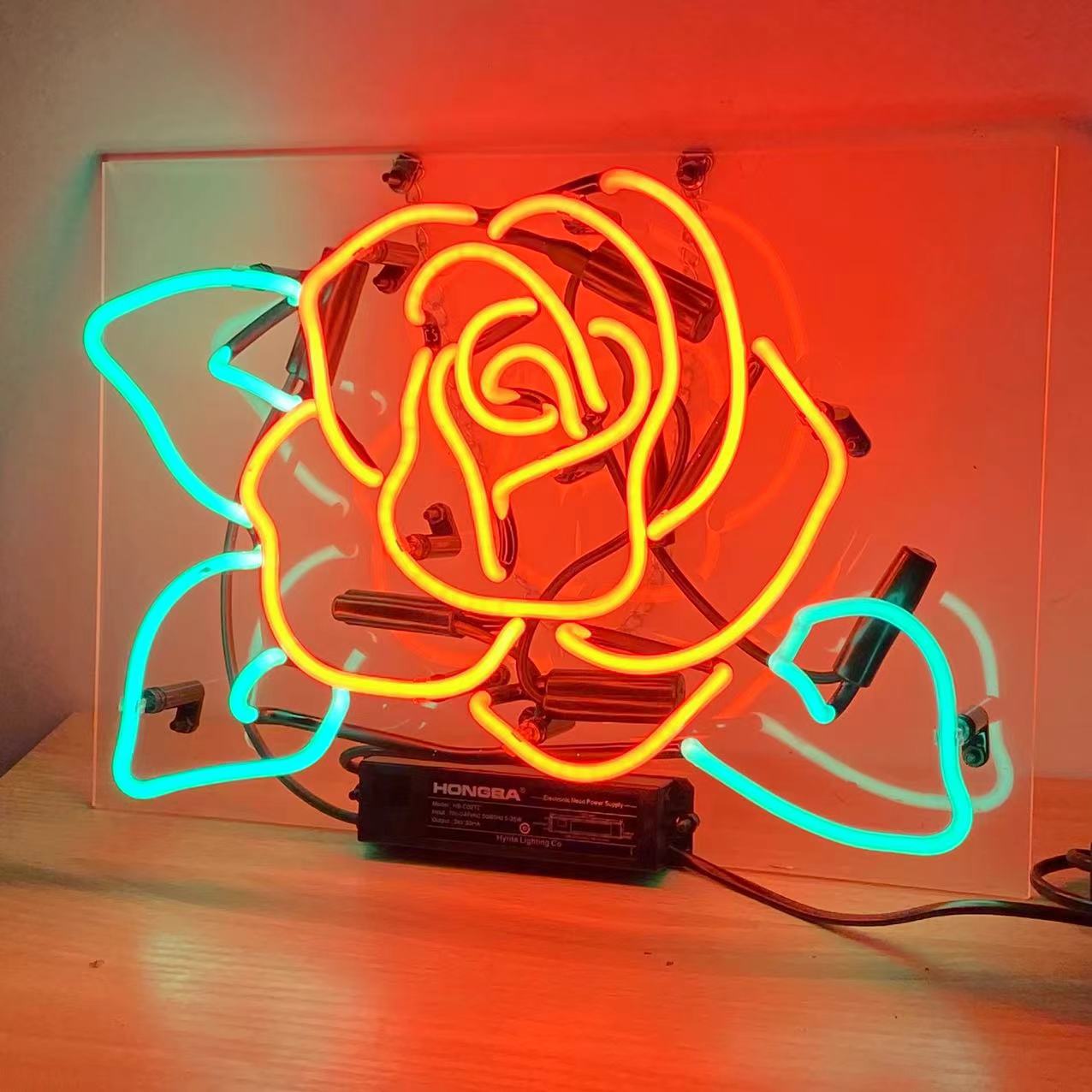 Rose Glass Neon Light Glowing Home Decoration Neon Light Red and Green Cross-Border E-Commerce Retro Neon Tube