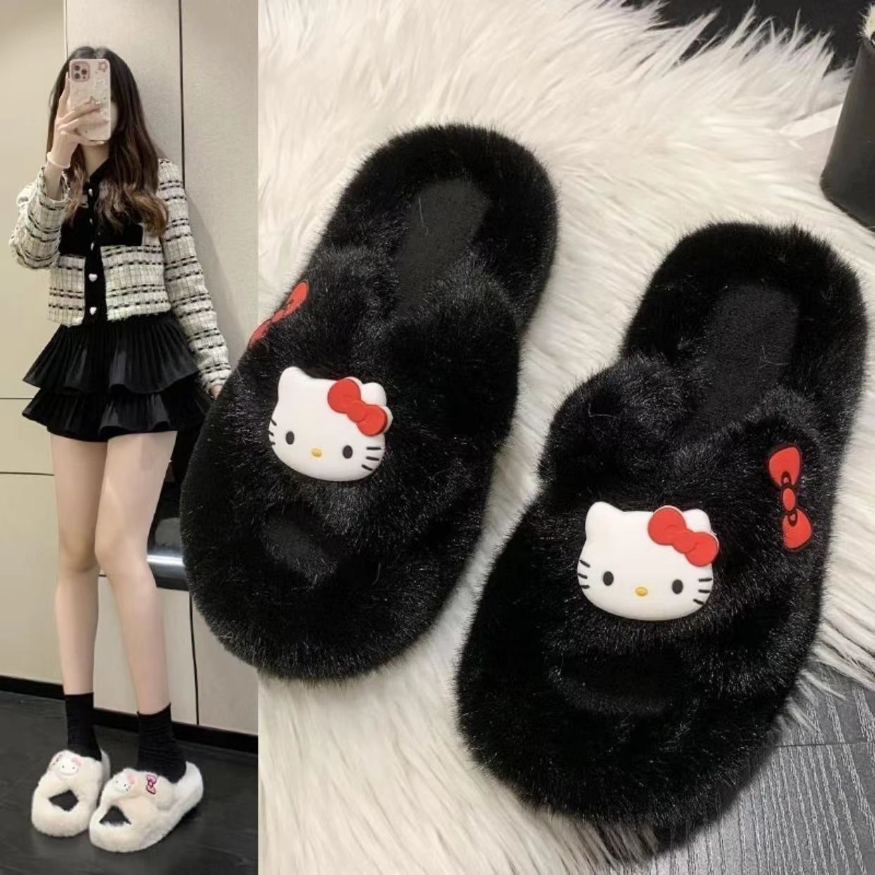 Internet-famous Mao Mao slippers women's winter wear 2024 summer new thick-soled soft-soled one-word shoes for spring and autumn home tide