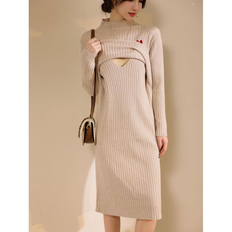 Lifted Breastfeeding Sweater Autumn and Winter Wear for Women to Go Out Thickened Warm Postpartum Hot Mom Slimming Breastfeeding dress