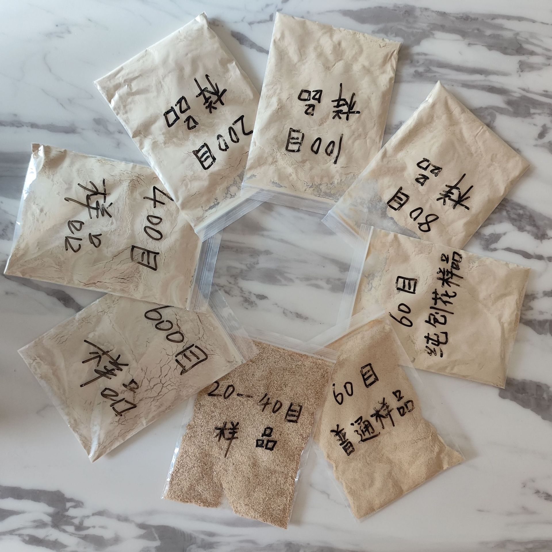 Образец бамбукового порошка 20 сетка 30 сетка 40 сетка 60 сетка 80 сетка 100 сетка 200 сетка 400 сетка 600 сетка 800 сетка