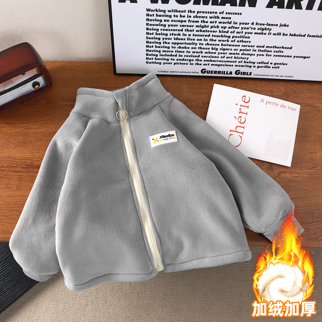 New Children's Orchid Velvet Jacket for Men and Women Small and Medium-sized Children's Baby Autumn and Winter Thickened Warm Top with Vertical Collar