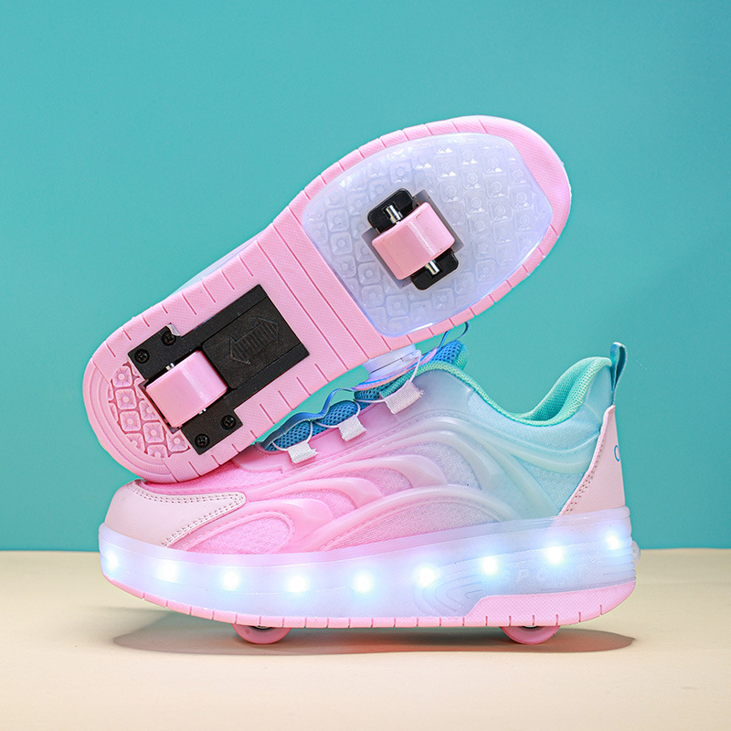 Breathable children's heloon shoes wholesale girls four-wheel invisible pulley shoes male students sports two-wheel skates manufacturers