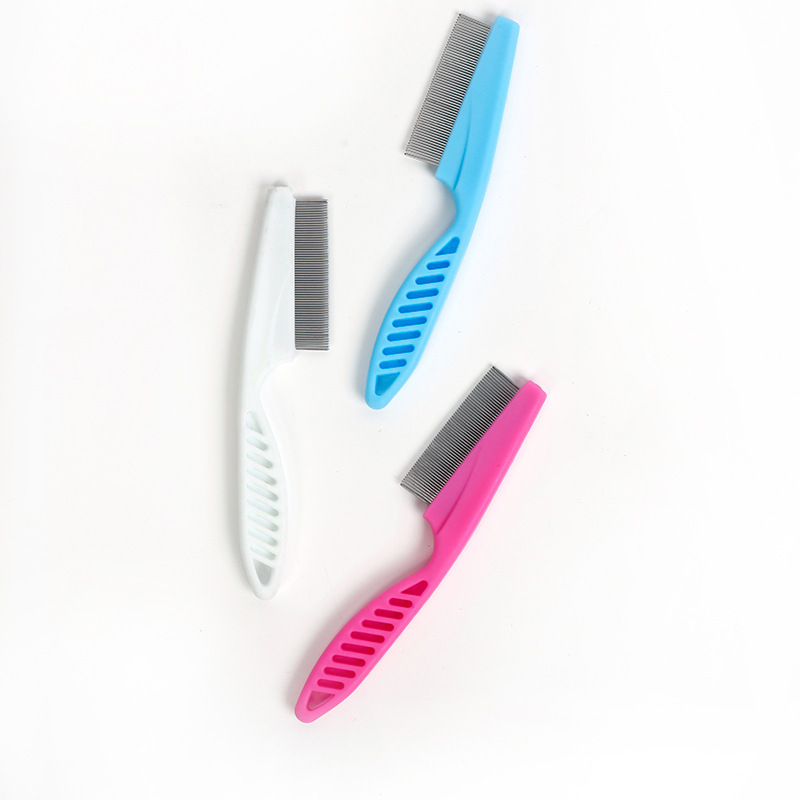 Dog cat pet cleaning comb flea-removing dense tooth comb plastic handle steel needle floating hair lice small white comb