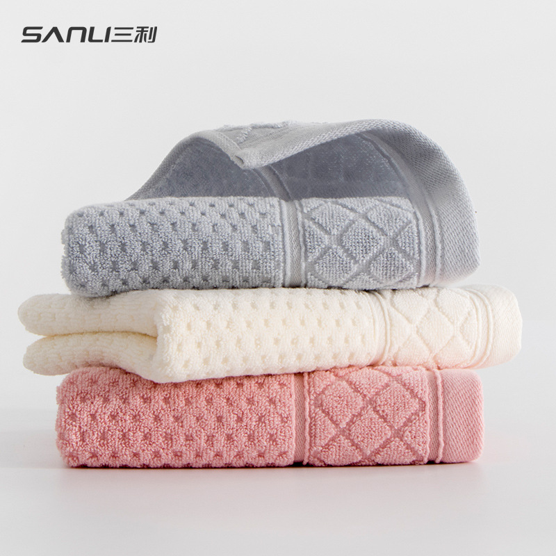 [Three] Sanli towel pure cotton plain face towel honeycomb satin large towel adult pure cotton towel commercial super labor protection