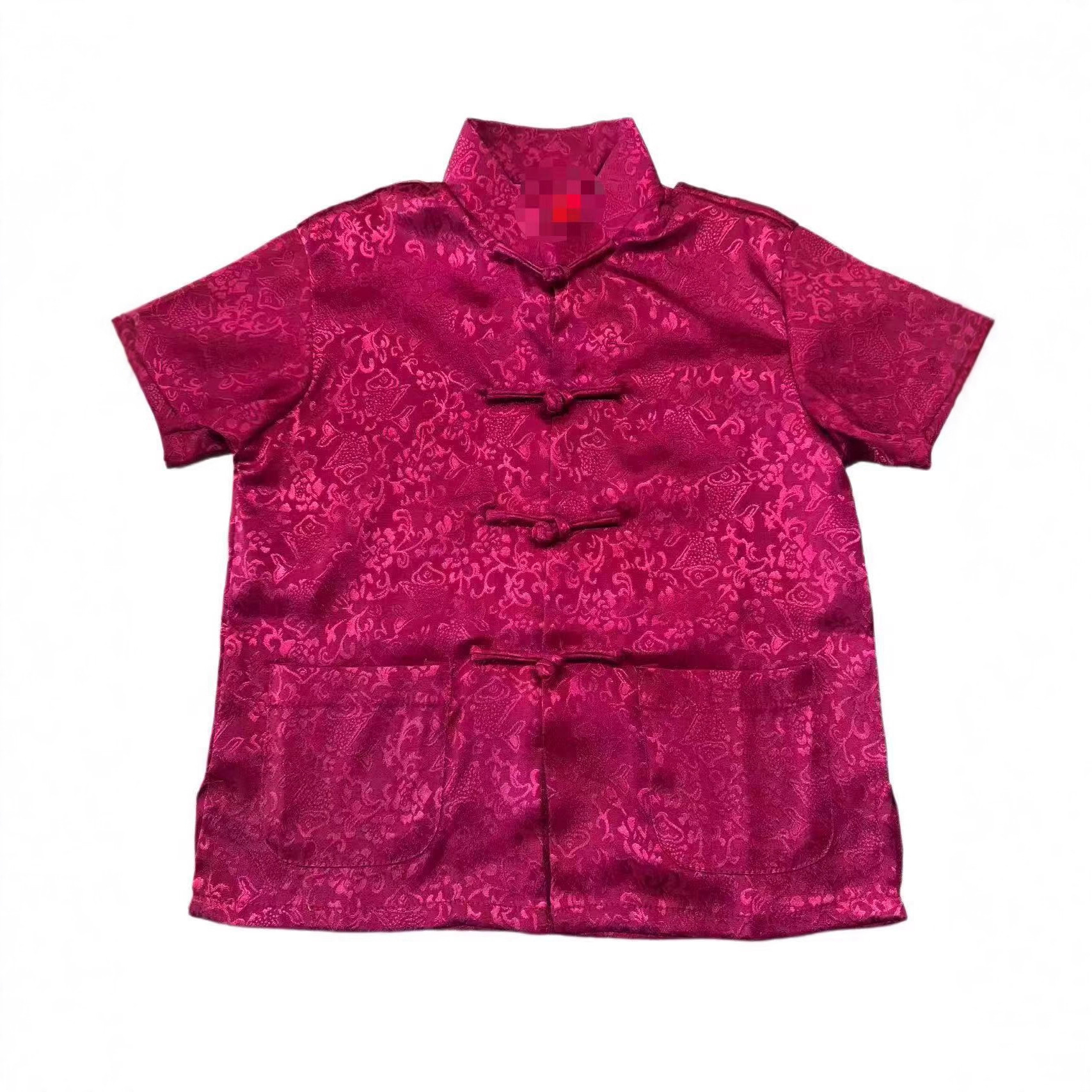 Processing Big Red Boy's Summer Short-sleeved Tang Suit Chinese-style Tuanlong Kung Fu Suit