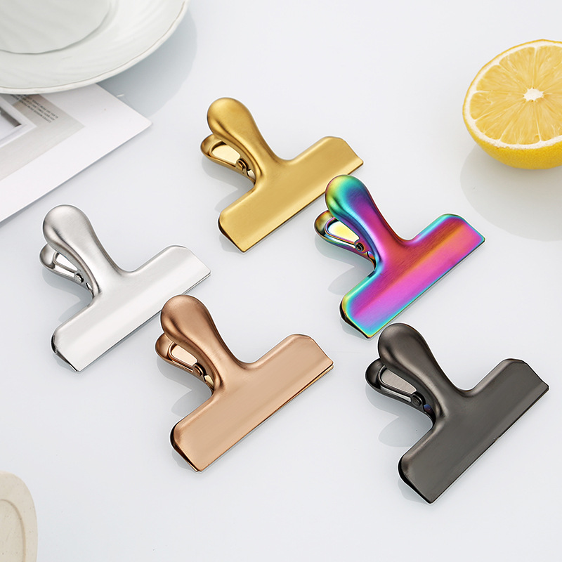 Color plated stainless steel T-shaped clip food sealing clip file book ticket snack food clip household fresh-keeping sealing clip