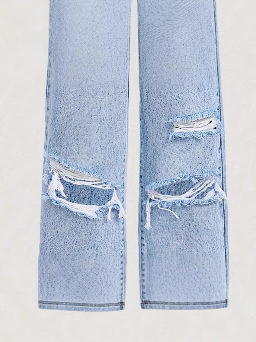 Cross-Border Exclusive for Amazon Wish Independent Station for Teenagers and Girls 2025 New Loose Ripped Design Wide-Leg Pants