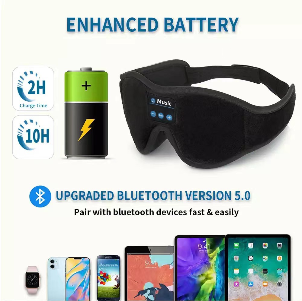 Cross-border hot selling wireless Bluetooth music 3D sleep eye mask shading relieve eye fatigue with timing function rechargeable