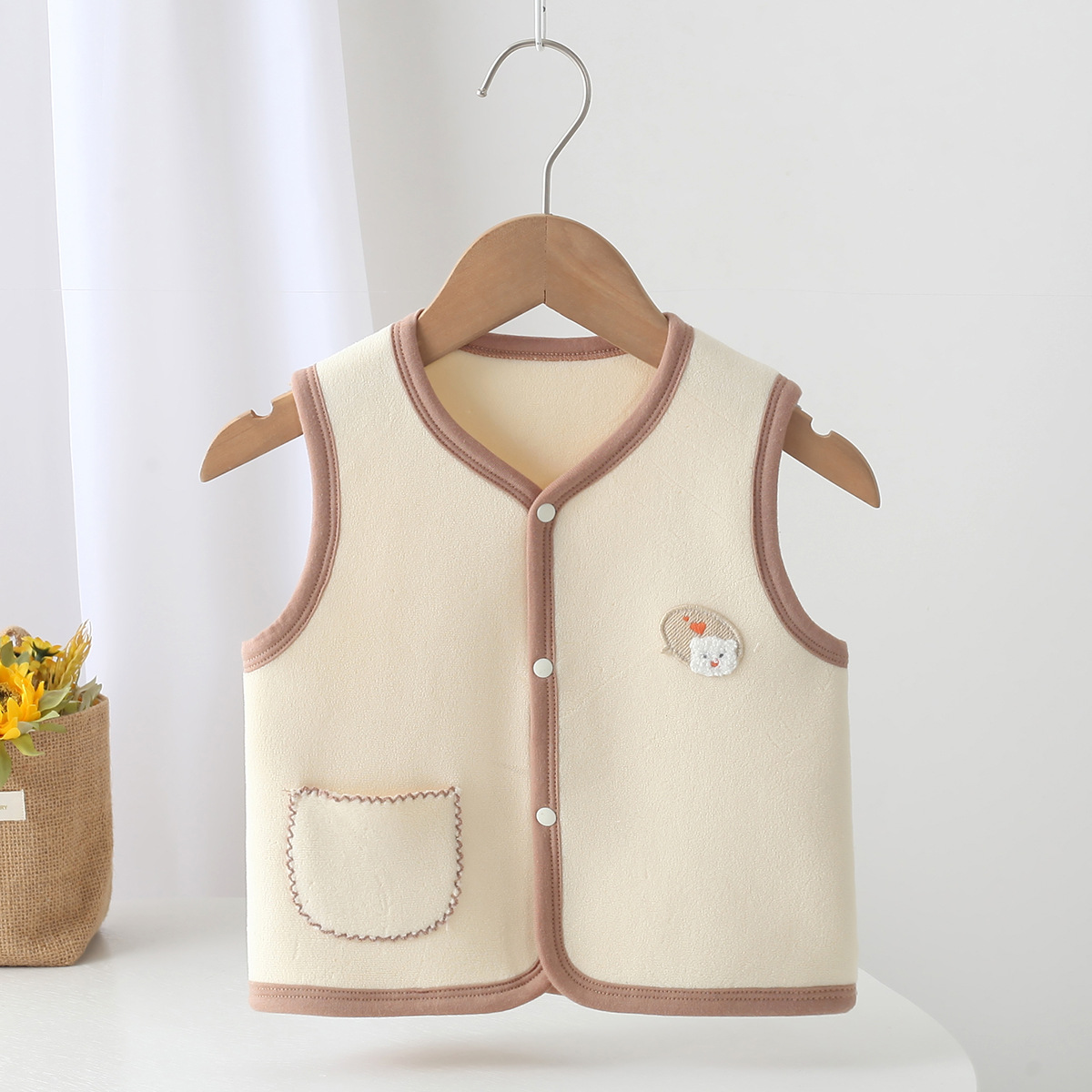Autumn New Soft and Comfortable Double-Sided Austrian Velvet Fabric Cartoon Pattern Boneless Double-Door Vest for Infants and Young Children