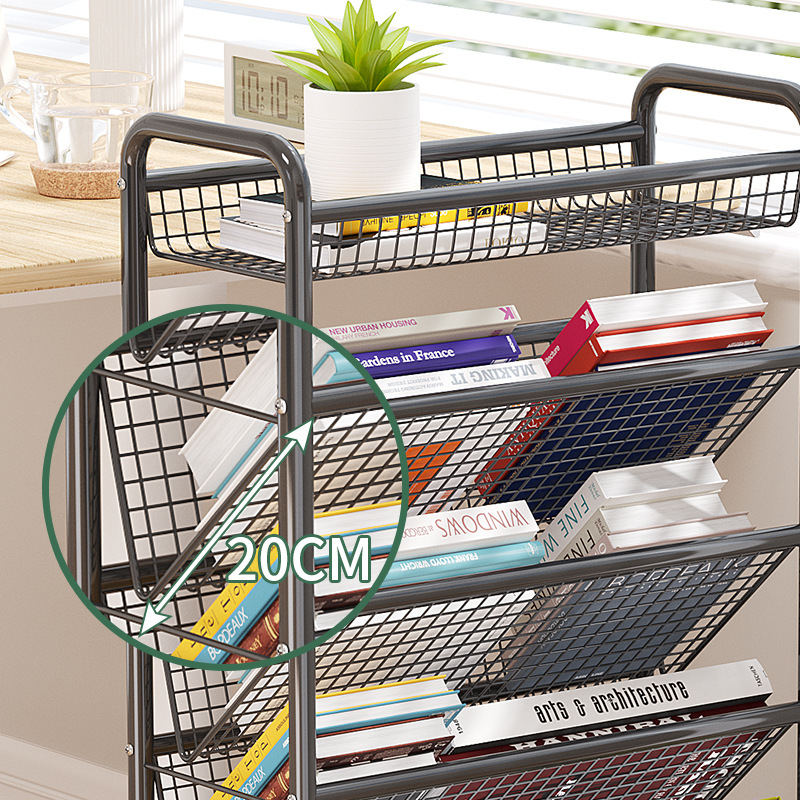 Movable Bookshelf Storage Rack Reading Storage Rack Household Trolley with Wheels Floor-Standing Simple Bookcase for Dormitory