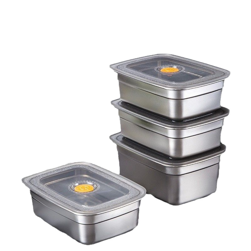 Stainless Steel Fresh-keeping Box Large Capacity Refrigerated Freezing Vacuum Sealed Portable Storage Box with Lid Refrigerator Multi-use