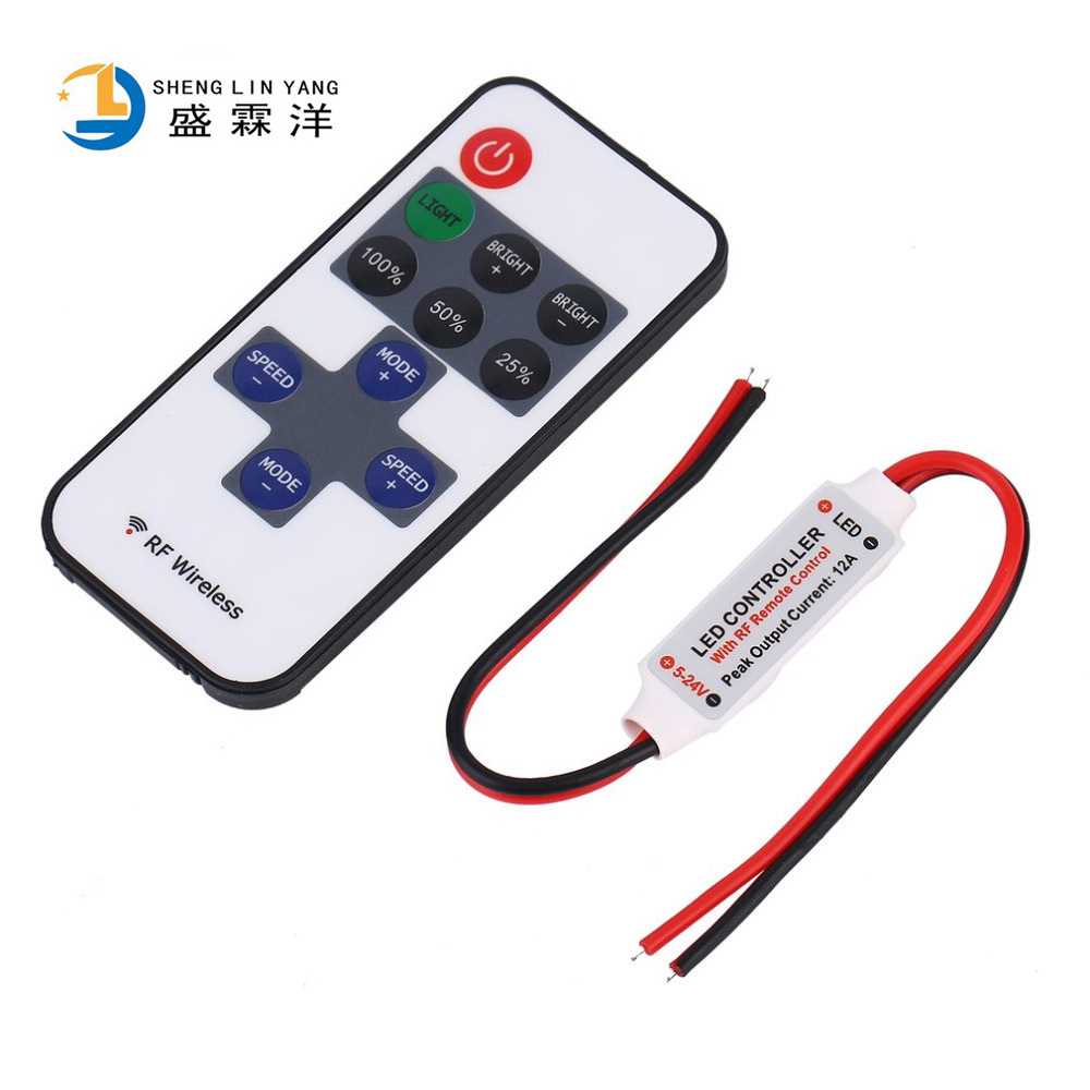 Монохромный контроллер RF11 для одноцветной светодиодной ленты 5-24V с пультом дистанционного управления, диммер 12A