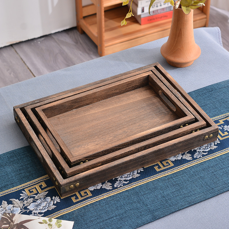 Solid Wood Tea Tray Home Tray Tea Set Now Simple Rectangular Tea Tray Dinner Tray Dried Fruit Dish Wooden Tray Customizable