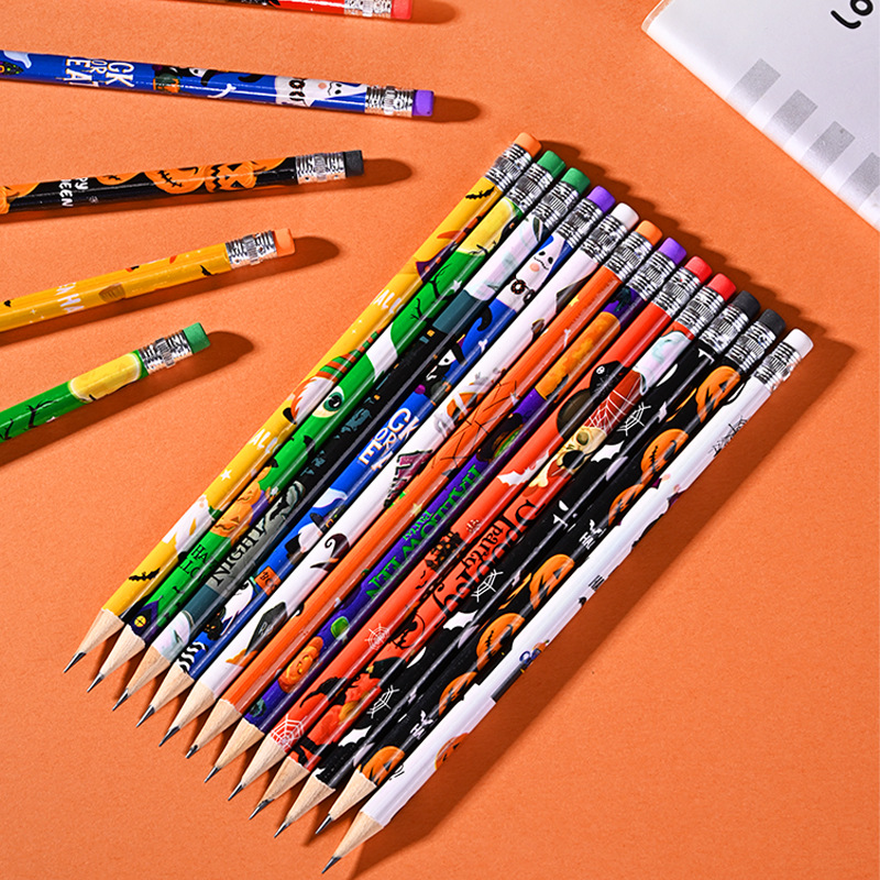 Cross-Border Halloween Stationery Pumpkin Ruler Skull Eraser Pencil Student Gift Halloween Pencil Set