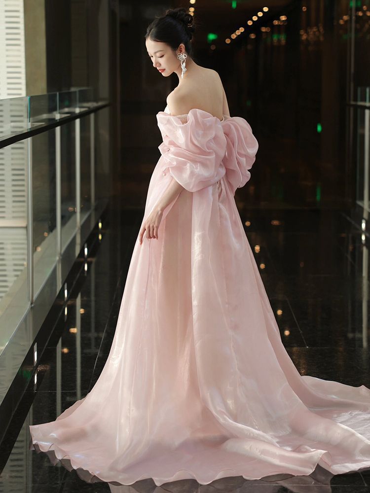 Pink Super Fairy Bride Morning Robe Dinner Banquet Engagement Dress Light Luxury Strapless Art Examination Dowel Style Toast Dress