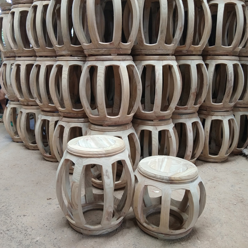 Solid Wood Drum Stool, White Embryo Guzheng Stool, Shoe Changing Stool, White Stubble Ancient Stool, Southern Elm Tea Table Stool, Classical Chinese Round Stool