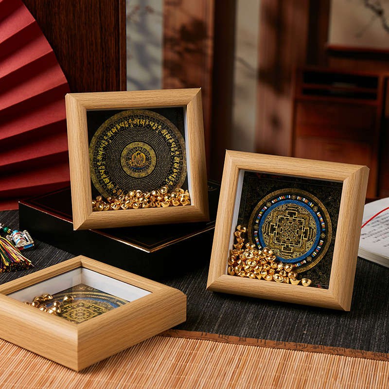 Thangka Time Wheel Vajra Mantra Black Gold Mandala Cultural and Creative Time Wheel Vajra Six-Word Mantra Black Gold Mandala Thangka Ornament