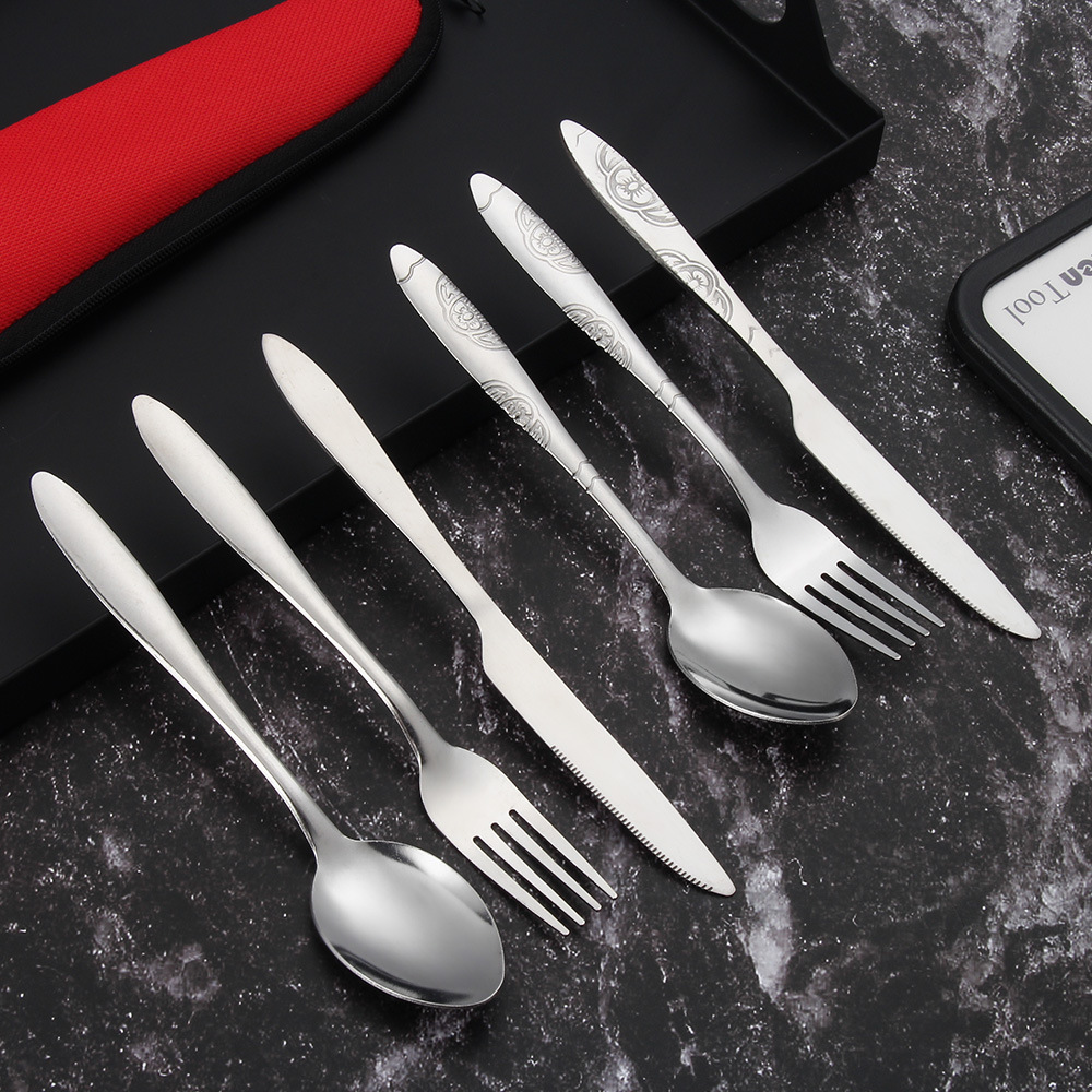 Western Food Tableware Set Knife and Fork Spoon Stainless Steel Spoon Fork Chopsticks Three-piece Portable Triangle Bag Printable LOGO